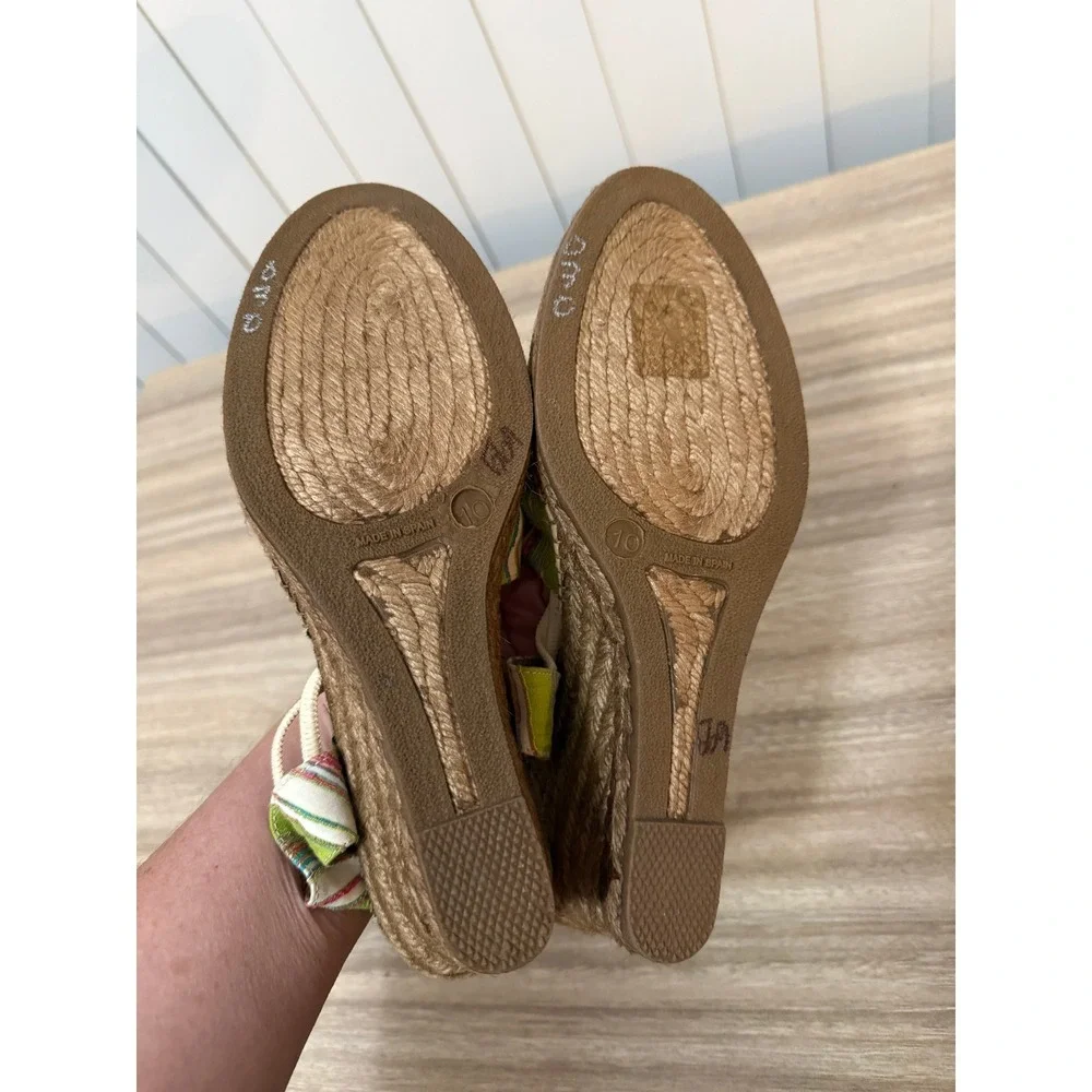 Marina Luna Women Espadrille Wedge Sandals 10 Green Striped Boho Coastal Spain